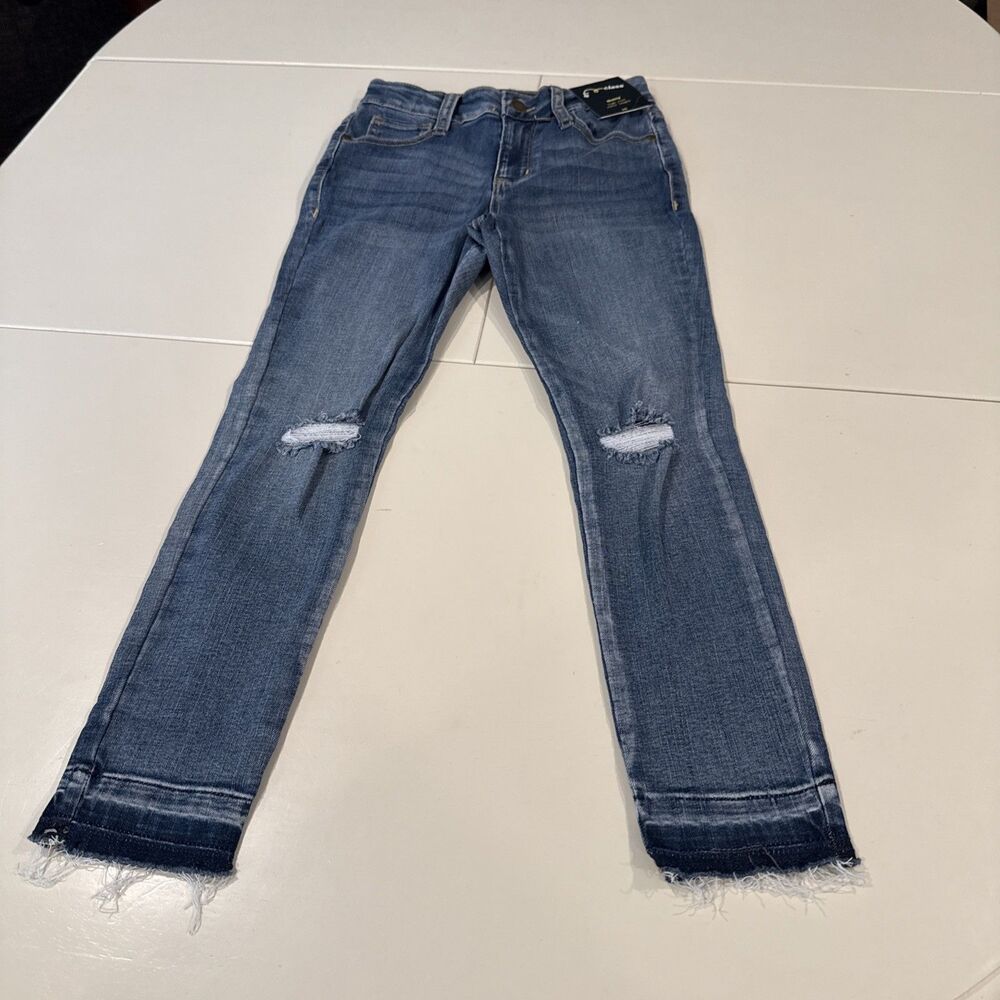 NWT Art Class Girls Jeans Size 10 Distressed Frayed Hem Denim Blue Skinny